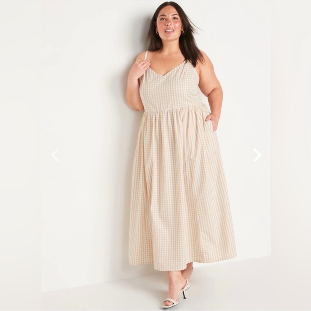 Old Navy Beige Gingham Maxi Dress
